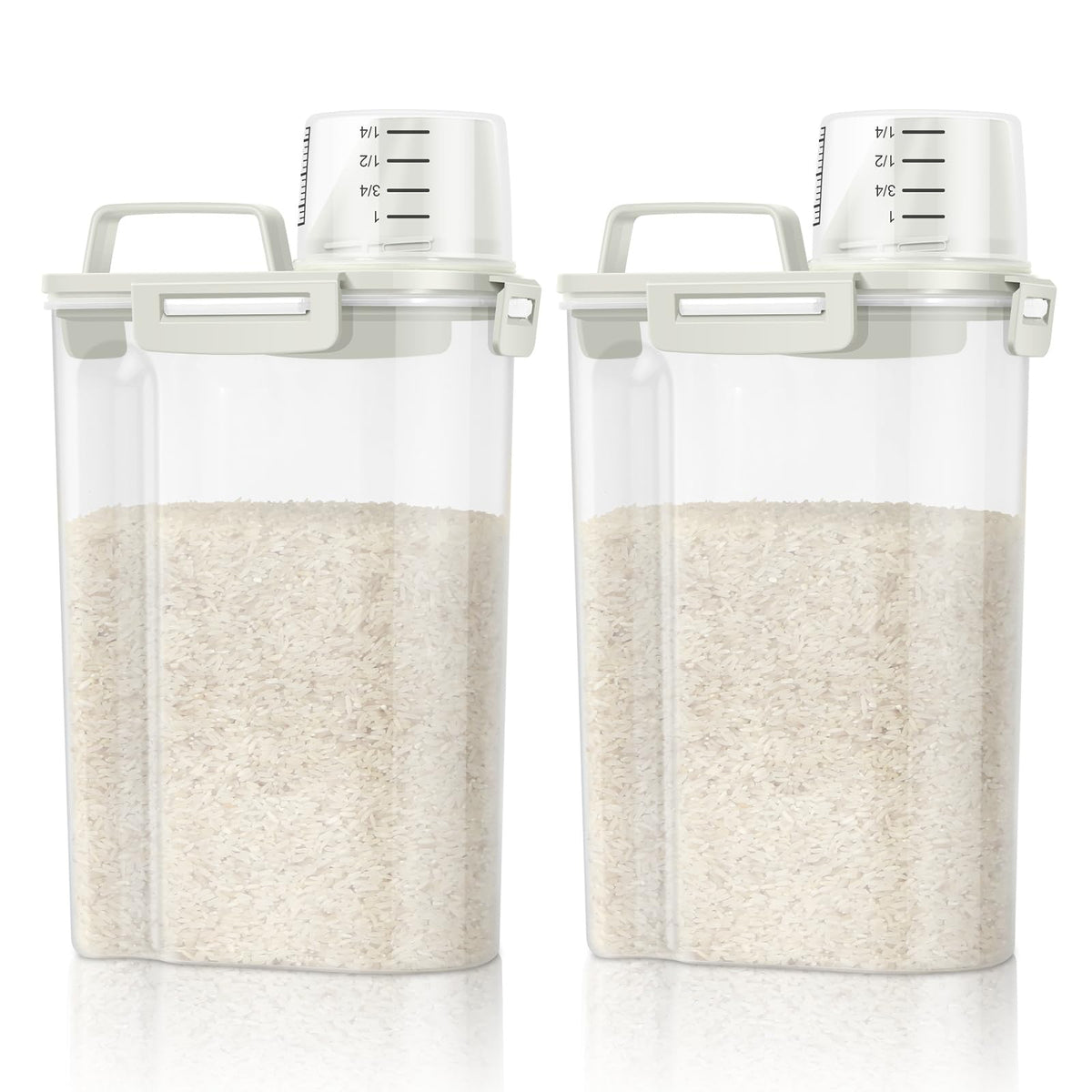 TBMax Rice Container Cereal Storage Container 2 Pack 5 Lbs, Kitchen Pantry Dry Food Storage Holder with Easy-Pouring Spout & Handy Cup, Small Pet Dog Cat Food Dispenser for Daily Feeding -Grey