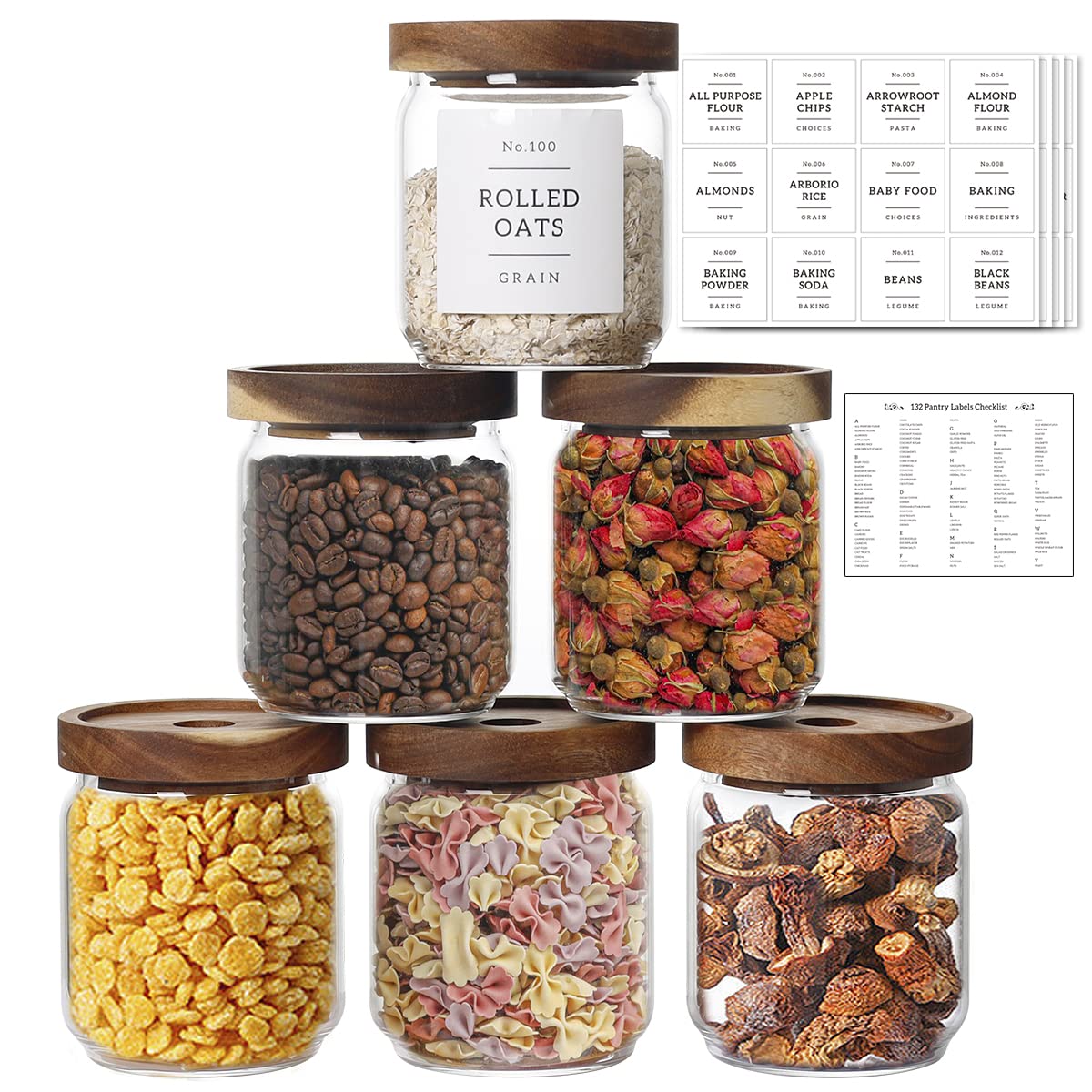 Glass Spice Jars with Bamboo Lids - 20 Pcs Thicken(2.4mm) 4oz Airtight Seasoning Containers with 131 Waterproof Minimalist Spice labels Preprinted - Small herb Jars for Pantry Organization and Storage