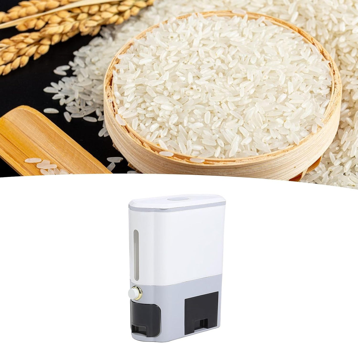 Rice Dispenser with Lid PP 11kg High Temperature Press Type Sealed Rice Storage Container for Grain Beans (Light Grey)