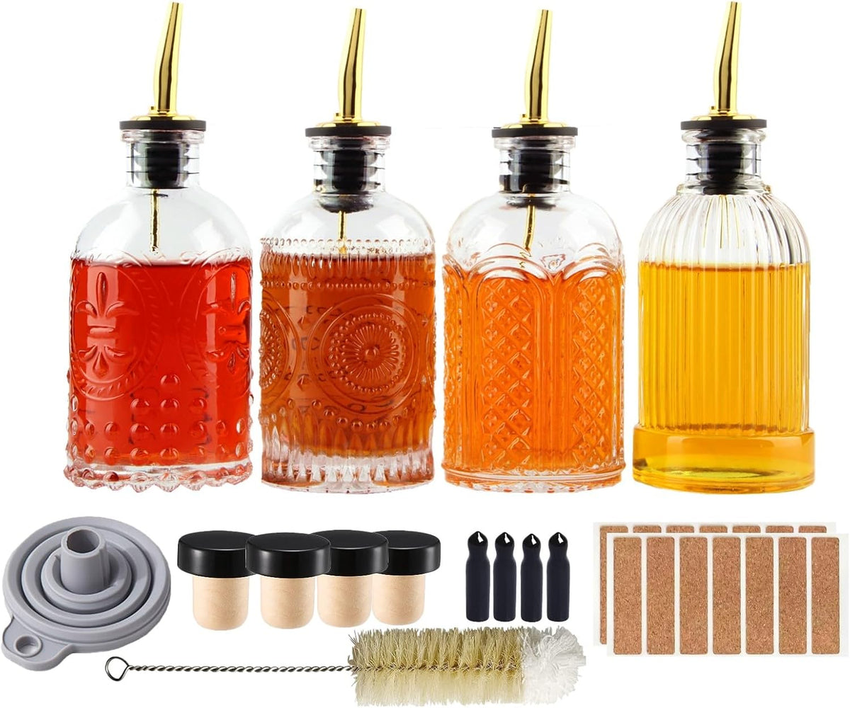Shining Craft Syrup Dispenser Bottles Set, 4 Pack 7 OZ Bottles With Metal Pour Spout and Labels for Syrups, SC055 (4 Pack)