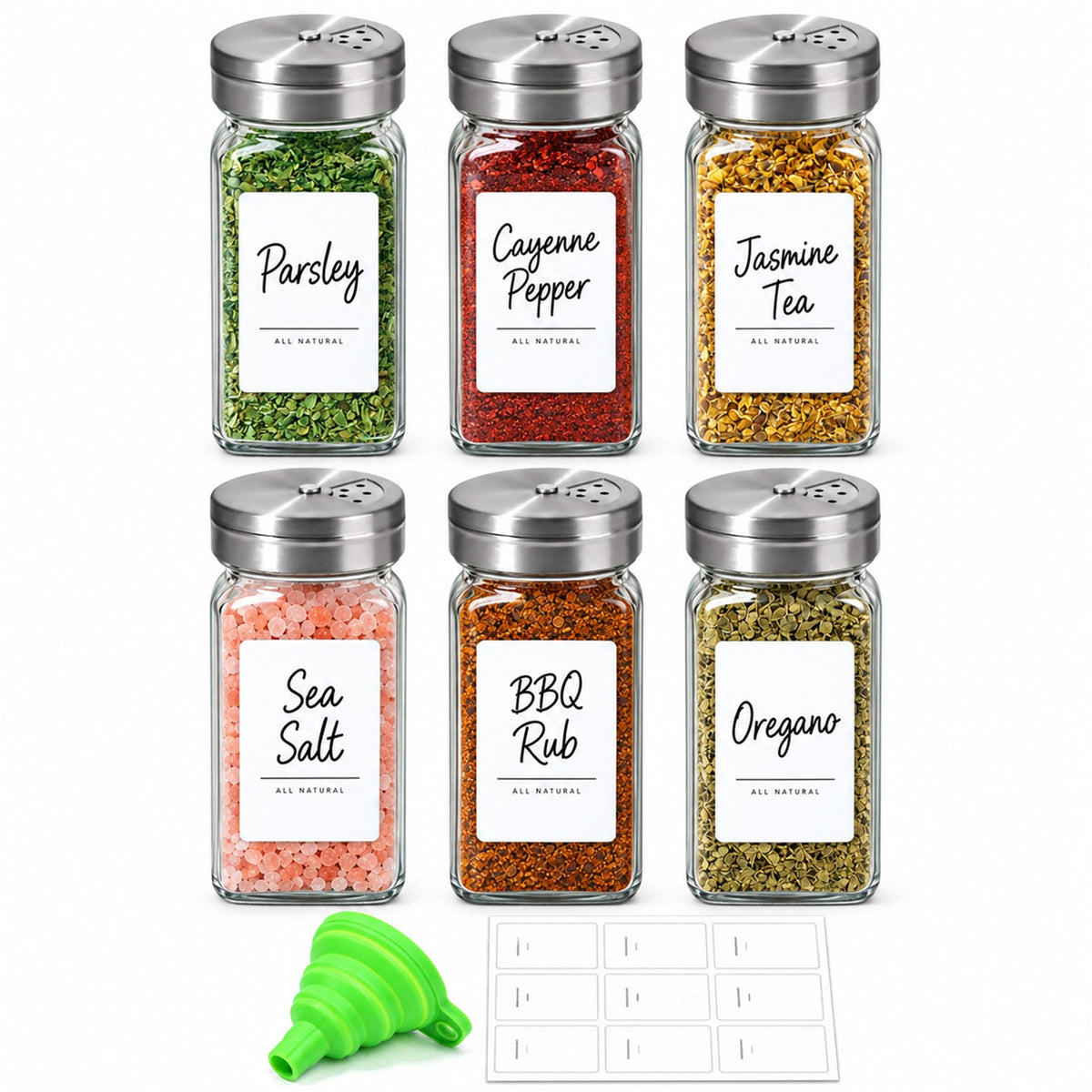 ComSaf Glass Spice Jars with Shaker Lids 4 oz 6 Pack Square