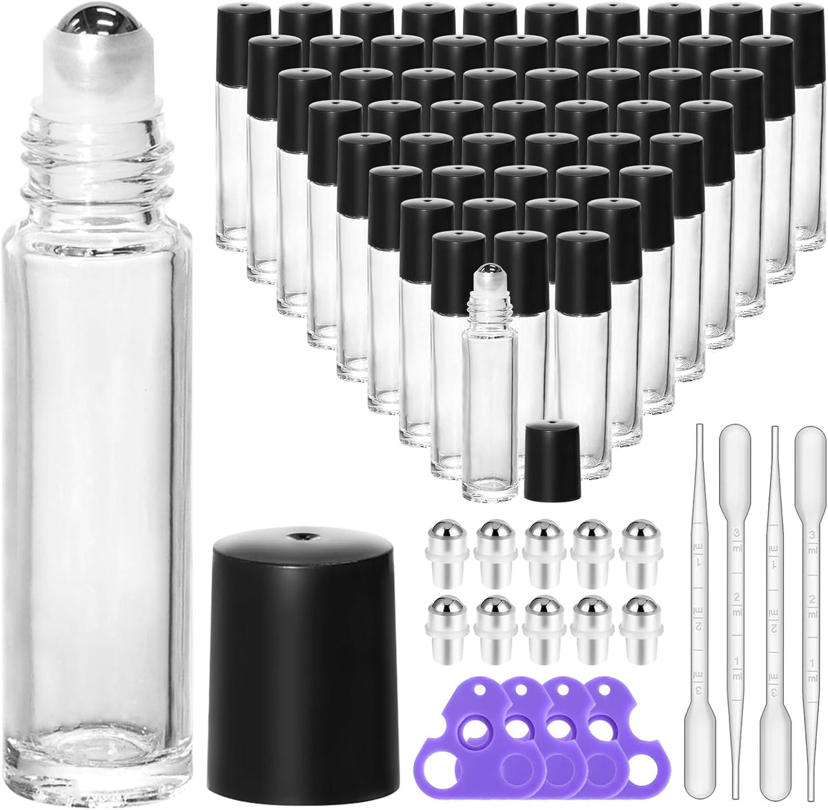 KEYWING 10ml Clear Glass Roller Rottles for Essential Oils, 54 Pack