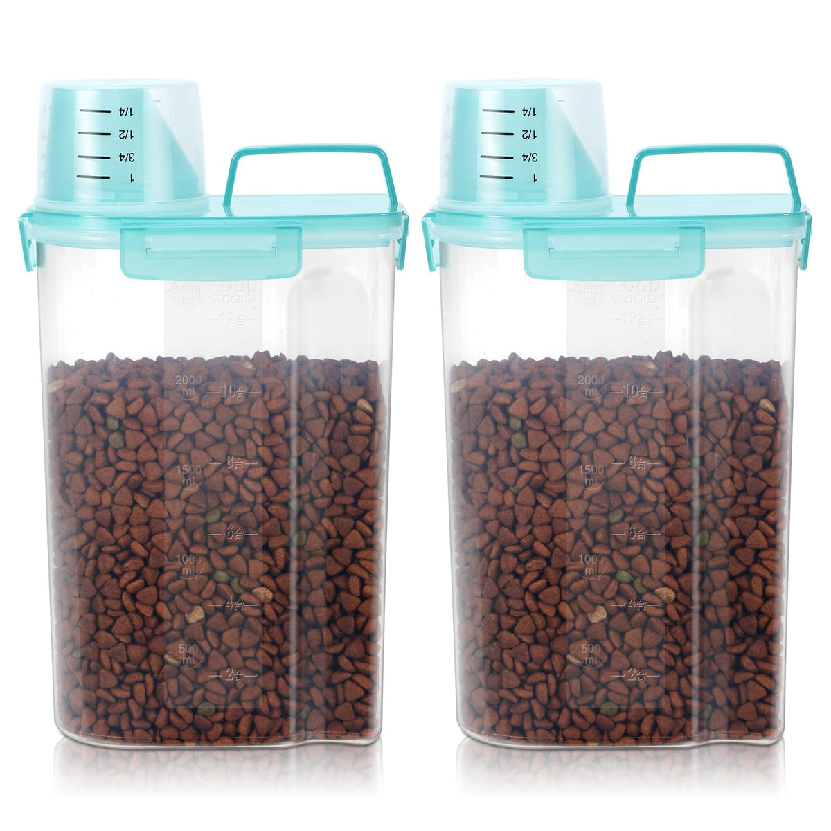 LEAWALK 3-5Lbs/3Qt Dog Cat Food Storage Container With Foldable Bowl., Plastic Pet Food Dispenser for Small Animal Kibble/Pet Food/Bird Seed/Oatmeal/Rice/Flour/Brown Sugart/Cereals (Clear Grey)