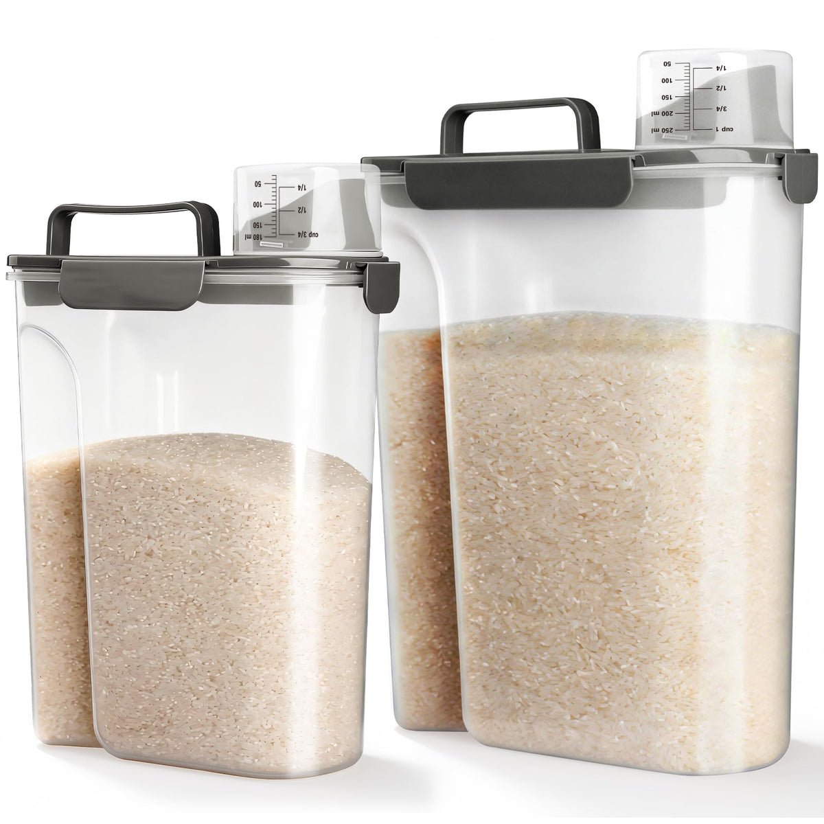 Viretec Rice Airtight Storage Container, 3 to 5Lbs Cereal Dry Food Flour Bin, Pet Dog Cat Food Dispenser with Measuring Cup, BPA Free Clear Plastic Kitchen and Pantry Organization Bin for Sugar
