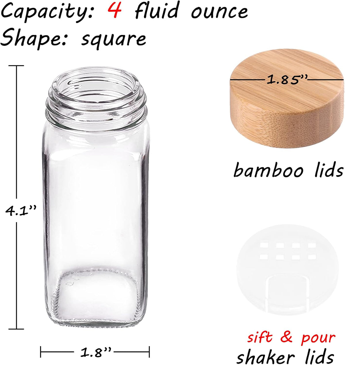 Churboro 48-Pack Empty Glass Spice Jars with Labels, 4 oz, Bamboo Lids