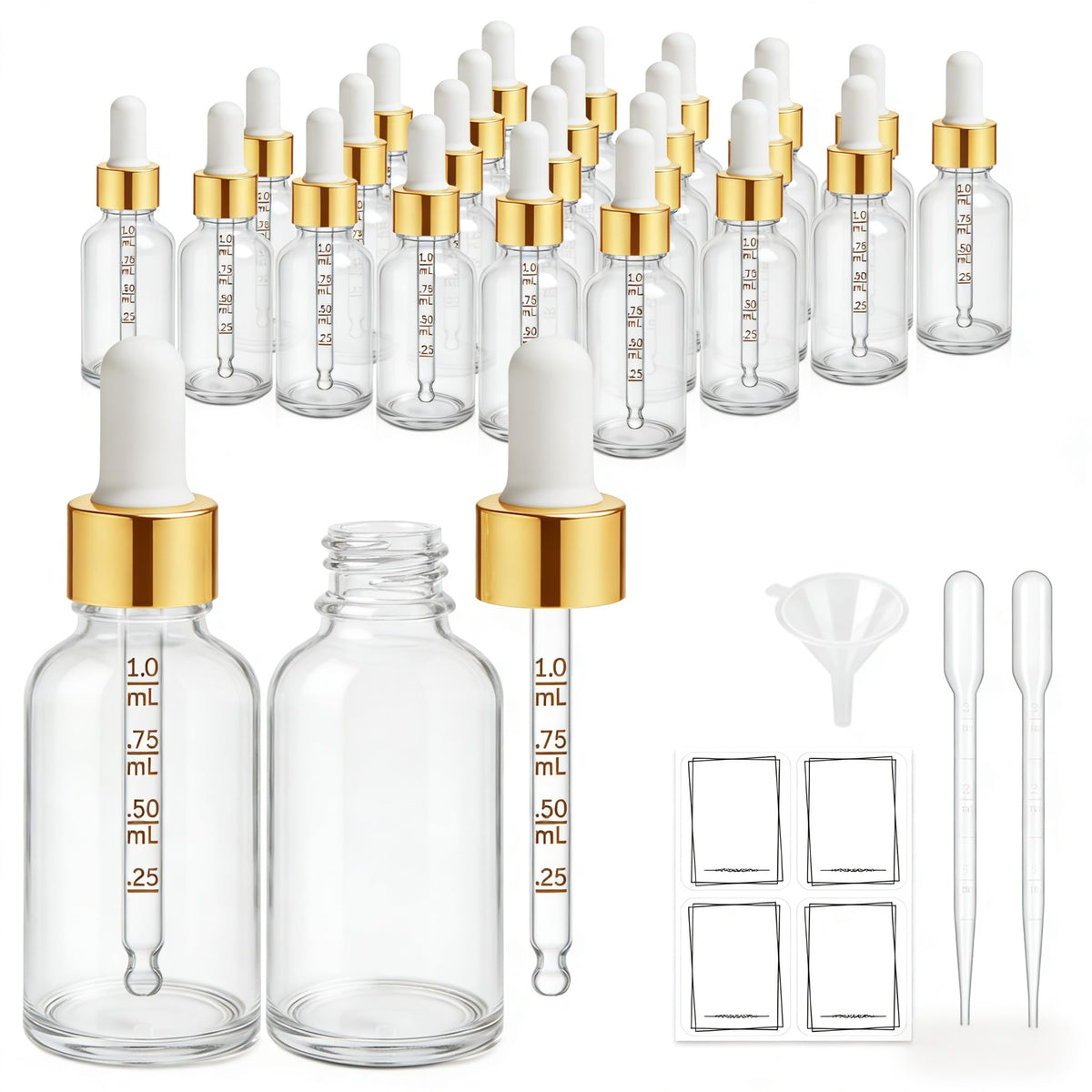 Bumobum 24 Pack 2 oz Clear Glass Dropper Bottles, 60ml Tincture Bottles