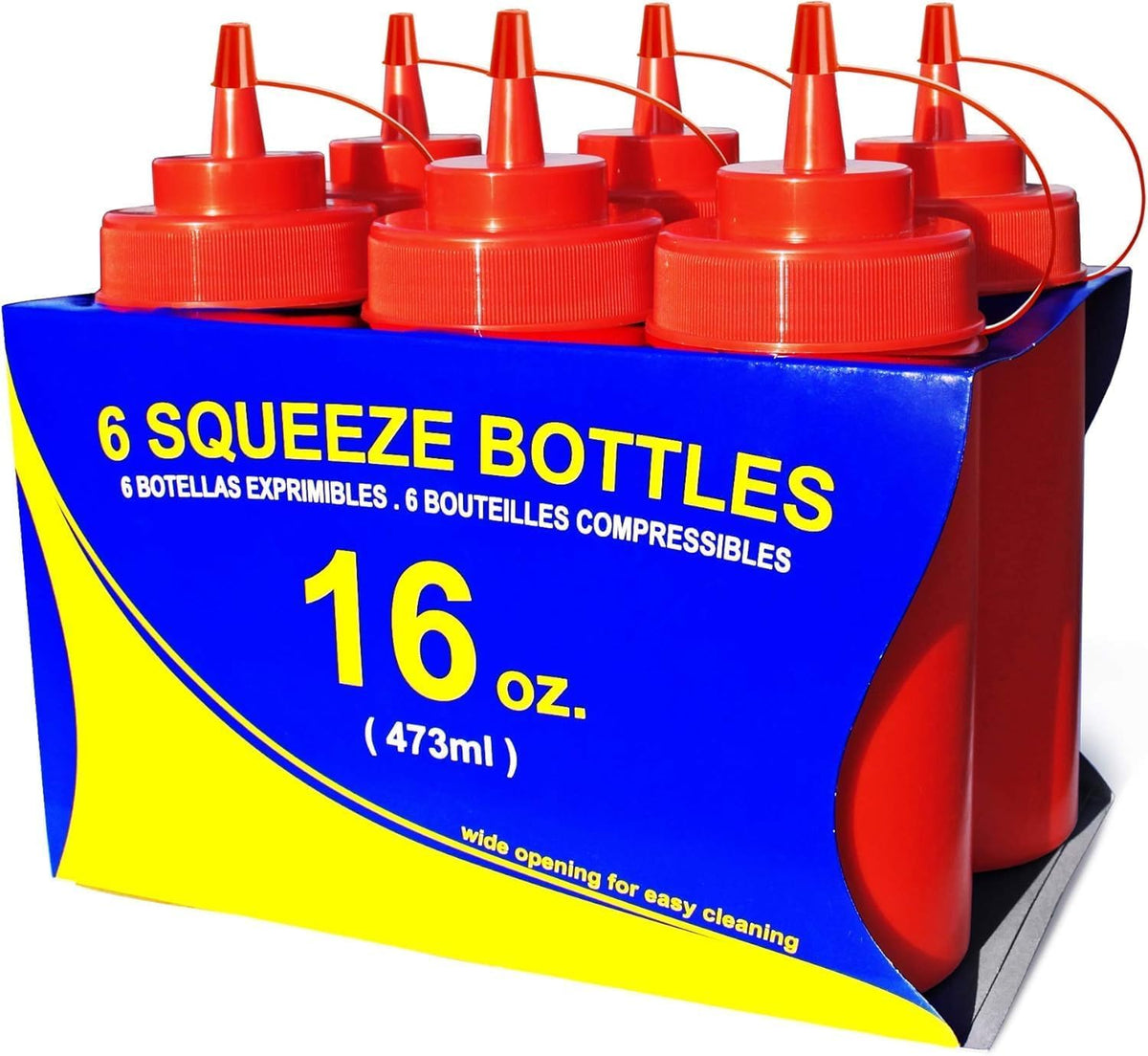New Star Foodservice Plastic Squeeze Bottles, 32oz, Clear, 6 pk