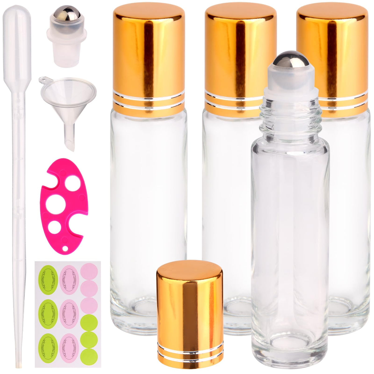inice 24 10ml Essential Oils Roller Bottles Gradient Color Thick Glass Roll on Bottle Golden Metal Cap for Travel
