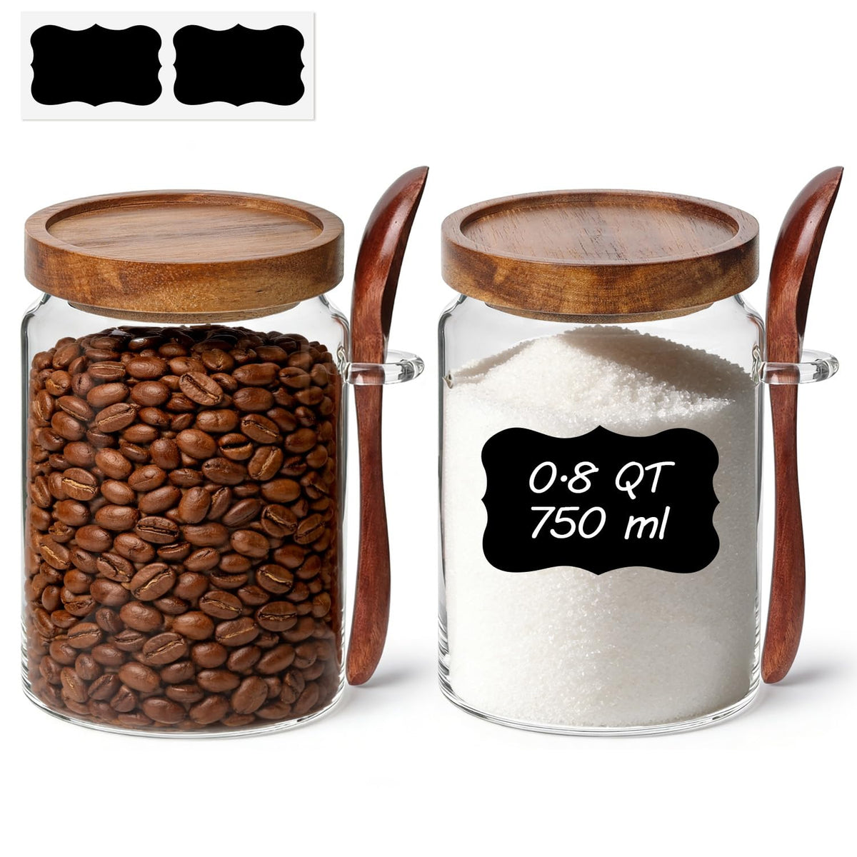 ComSaf Glass Spice Storage Jars with Acacia Wood Lids & Labels 4Oz 24Pack