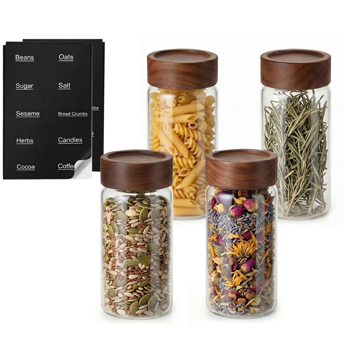4 Pack 4 oz Glass Jars with Lids, Small Mason Jars with Airtight Acacia Wood Lid, Glass Spice Jars for Kitchen Pantry Organization, 4oz Small Jars for Spices, Nuts, Herbs & Seasoning