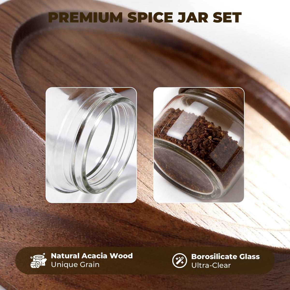 4 Pack 4 oz Glass Jars with Lids, Small Mason Jars with Airtight Acacia Wood Lid, Glass Spice Jars for Kitchen Pantry Organization, 4oz Small Jars for Spices, Nuts, Herbs & Seasoning