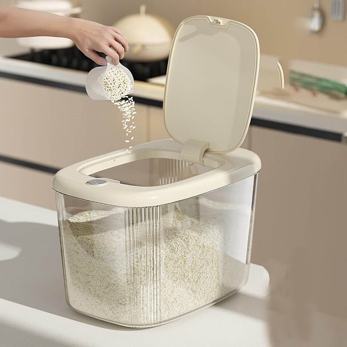 Airtight Rice Container Press Seal Lid PP Large Capacity 24x35.5x25cm Grain Storage Bin for Home Kitchen