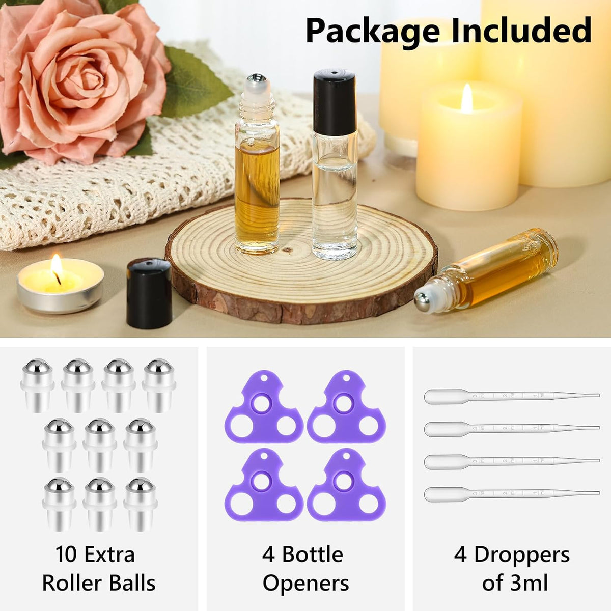 KEYWING 10ml Clear Glass Roller Rottles for Essential Oils, 54 Pack