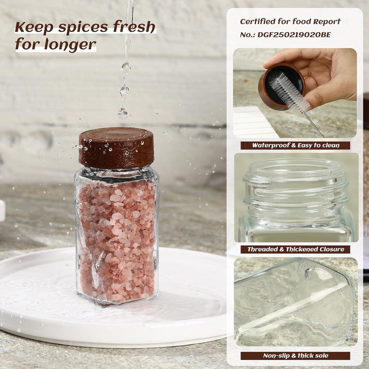 Acacia Lids Wood Glass Spice Jars 4Oz 24Pack