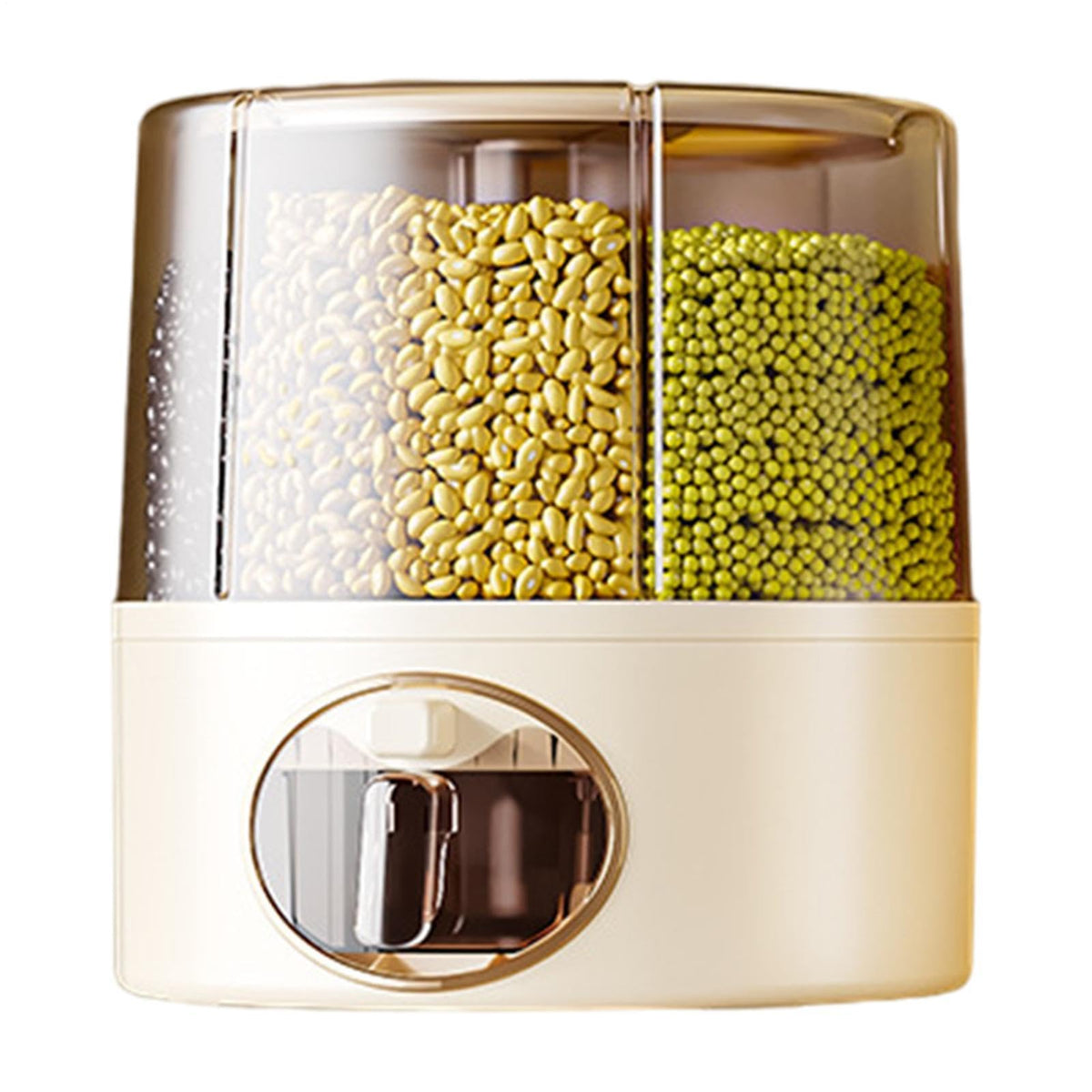 Grain Storage Container, 6 Grid Rice Dispenser, Rotating Storage Bin