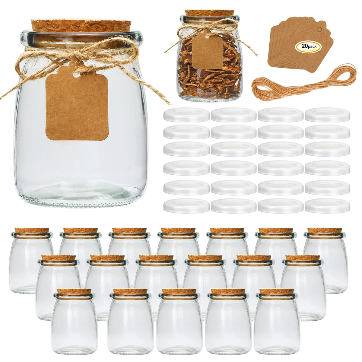 7 oz Glass Jars with Lids,Mini Yogurt Jars 30 Pack, Apothecary Jars