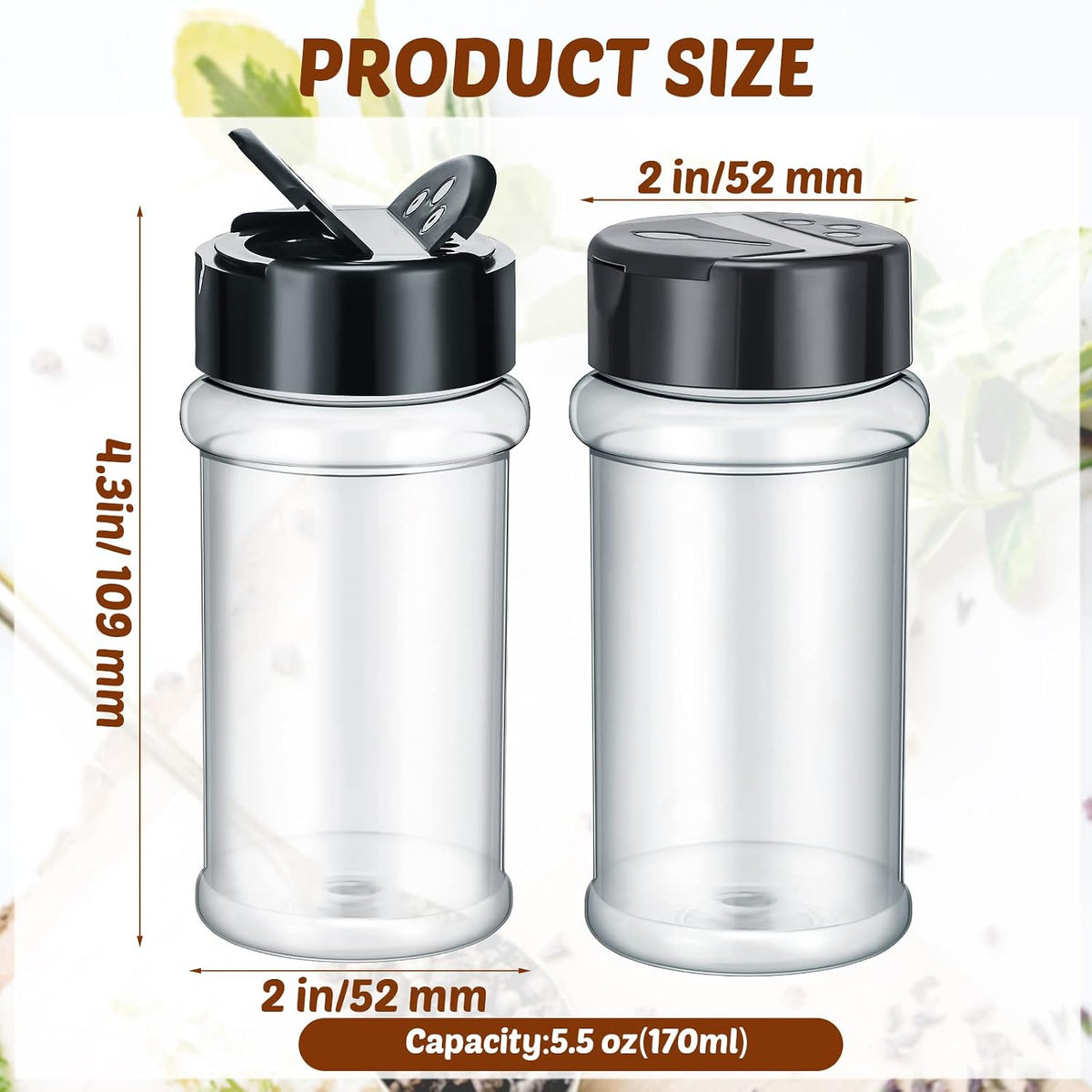 Jadive 36 Pcs Plastic Spice Jars with Shaker Lids, 5.5oz, Black