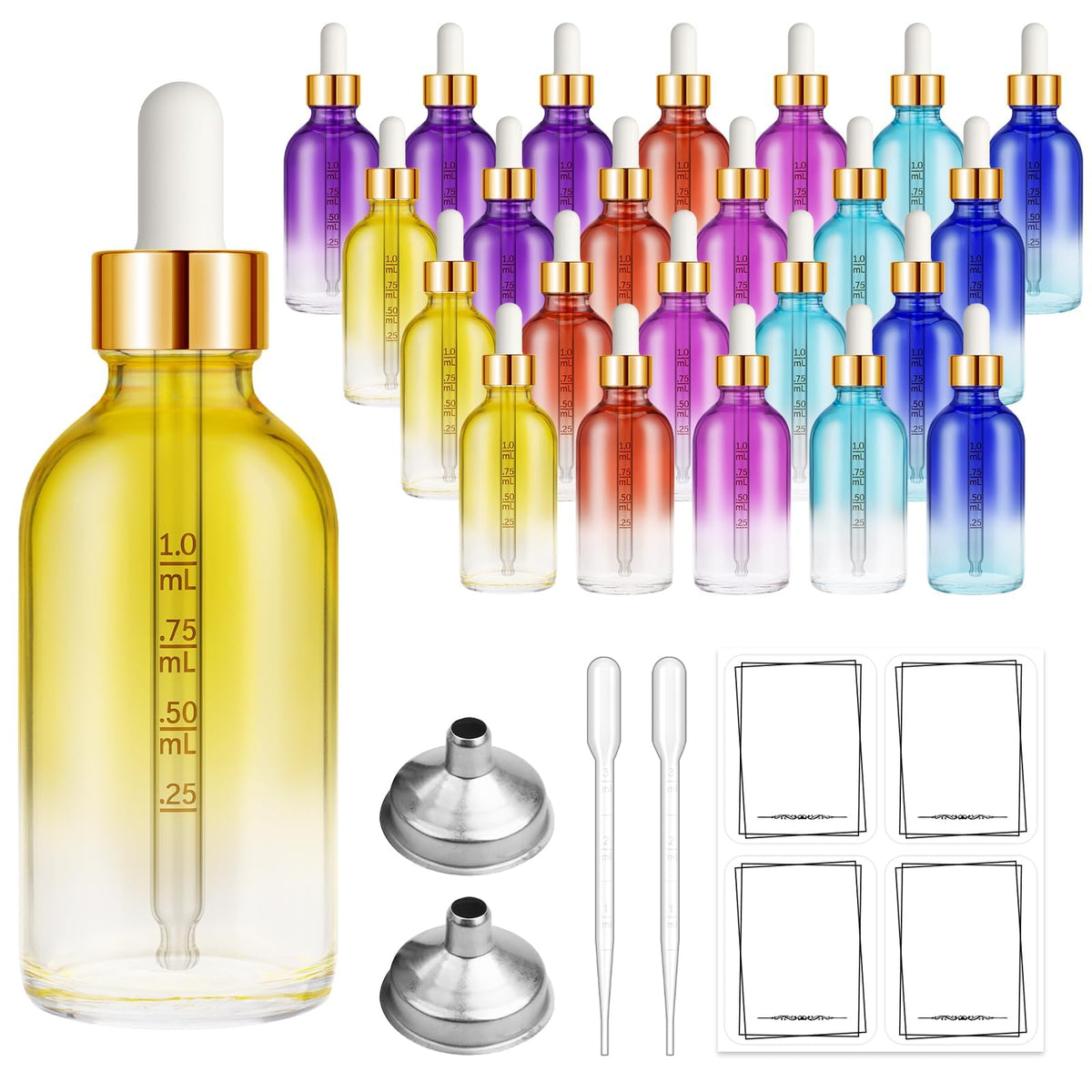 Bumobum 24 Pack 2 oz Clear Glass Dropper Bottles, 60ml Tincture Bottles