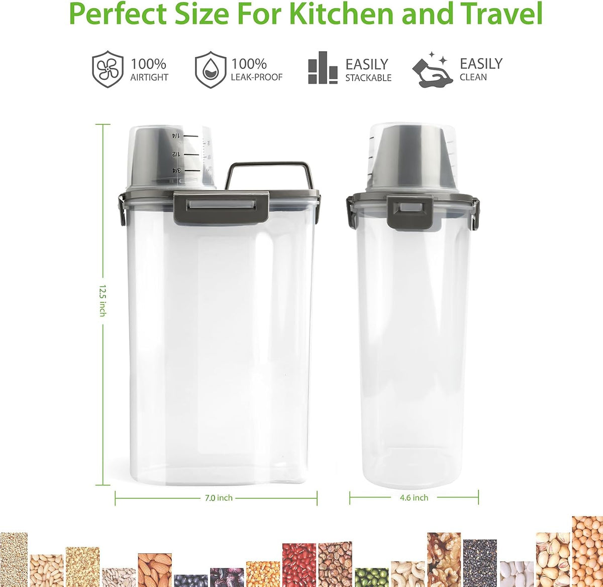 Viretec Rice Airtight Storage Container, 3 to 5Lbs Cereal Dry Food Flour Bin, Pet Dog Cat Food Dispenser with Measuring Cup, BPA Free Clear Plastic Kitchen and Pantry Organization Bin for Sugar
