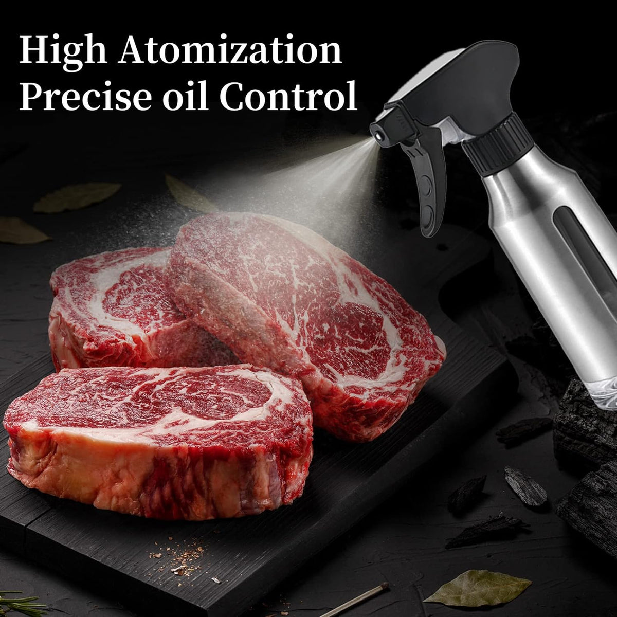 Oil Sprayer for Cooking,Stainless Steel Olive Oil Mister for Air Fryer Black Nozzel Dispenser Bottles Fat Reduction Glass Oil Control Spray Pot 6.35oz(180ml) Capacity