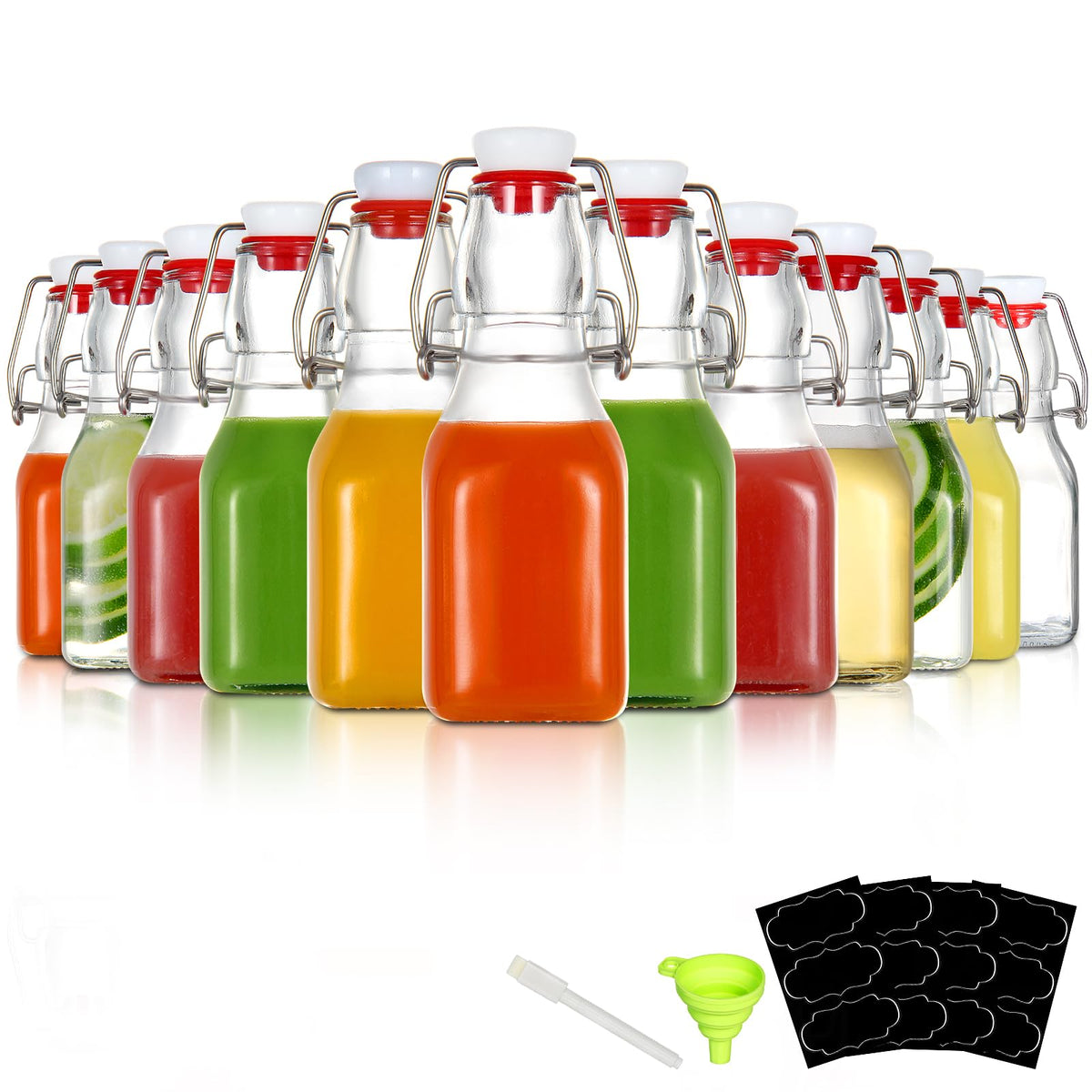 YEBODA 8 oz Clear Swing Top Glass Bottles with Airtight Lids, 9 Pack