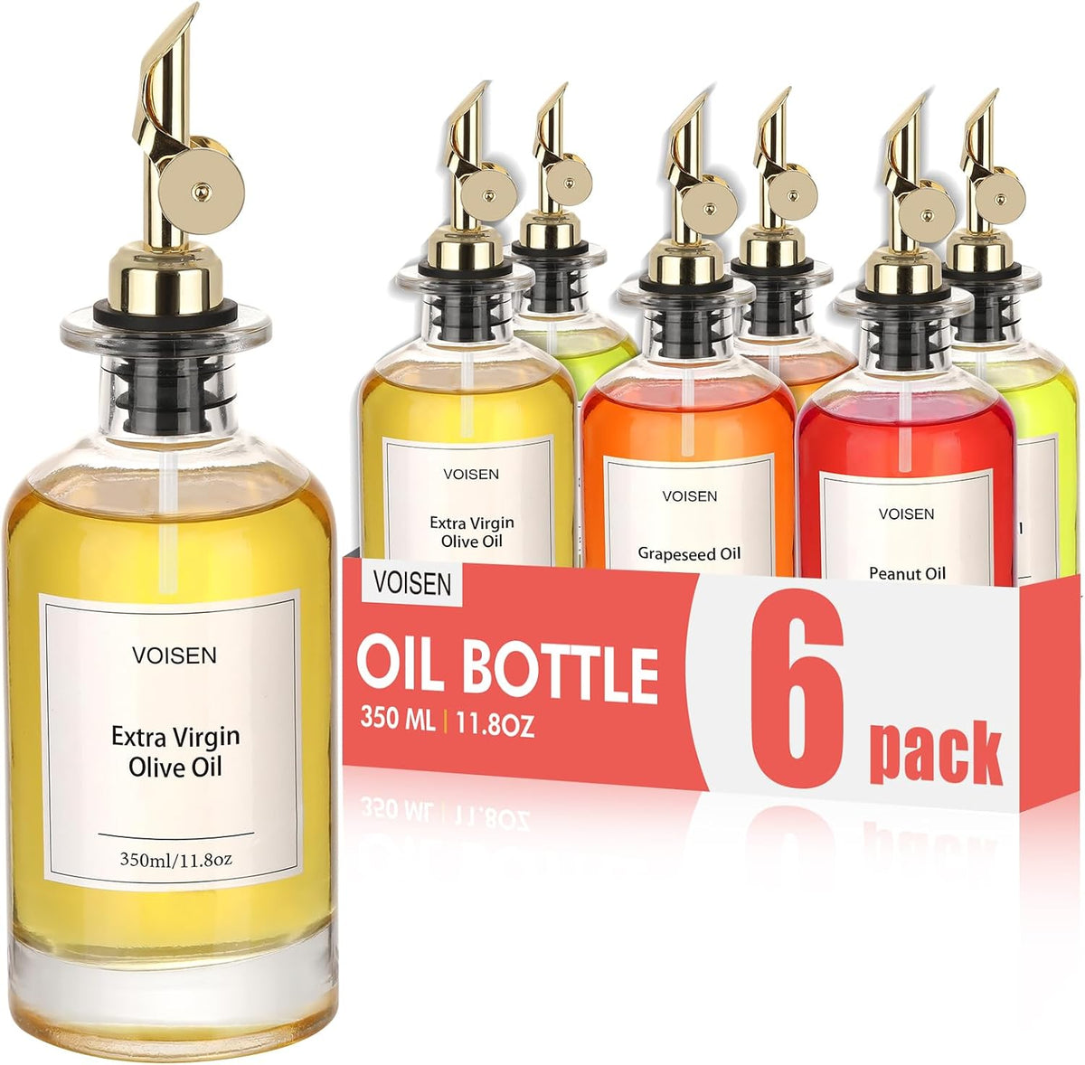 VOISEN Olive Oil Dispenser Bottle for Kitchen, Glass Oil Bottle Set of 6