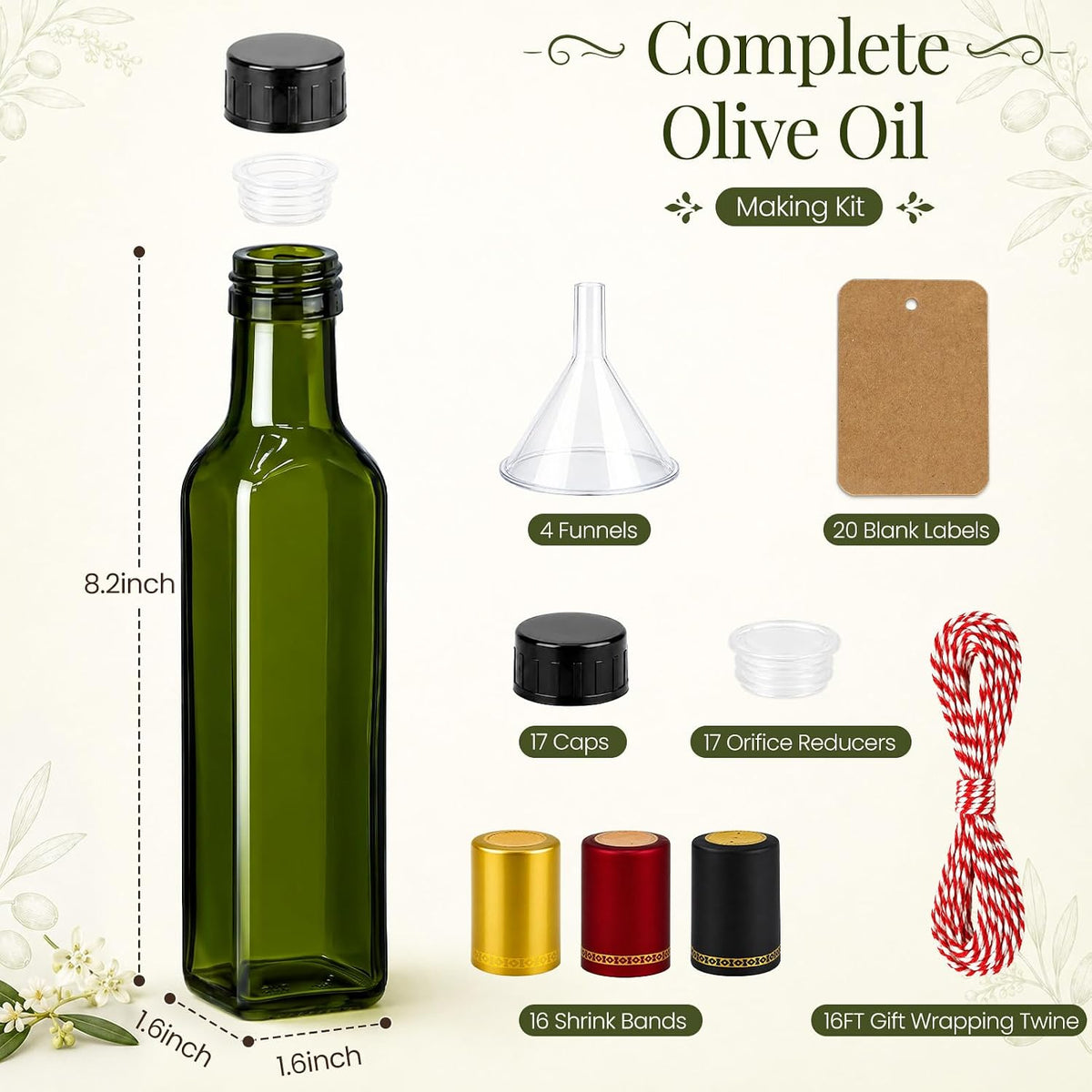 TBWIND 15 Pack 8.5oz (250ml) Olive Oil Bottles with Airtight Caps