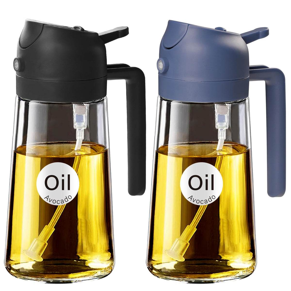 YARRAMATE Olive Oil Dispenser, 2 in 1 Oil Sprayer for Cooking, 16oz/470ml Glass Oil Spray Bottle with Pourer, Food-grade Oil Dispenser and Oil Sprayer for Kitchen, Salad, Frying, BBQ (Black & Green)
