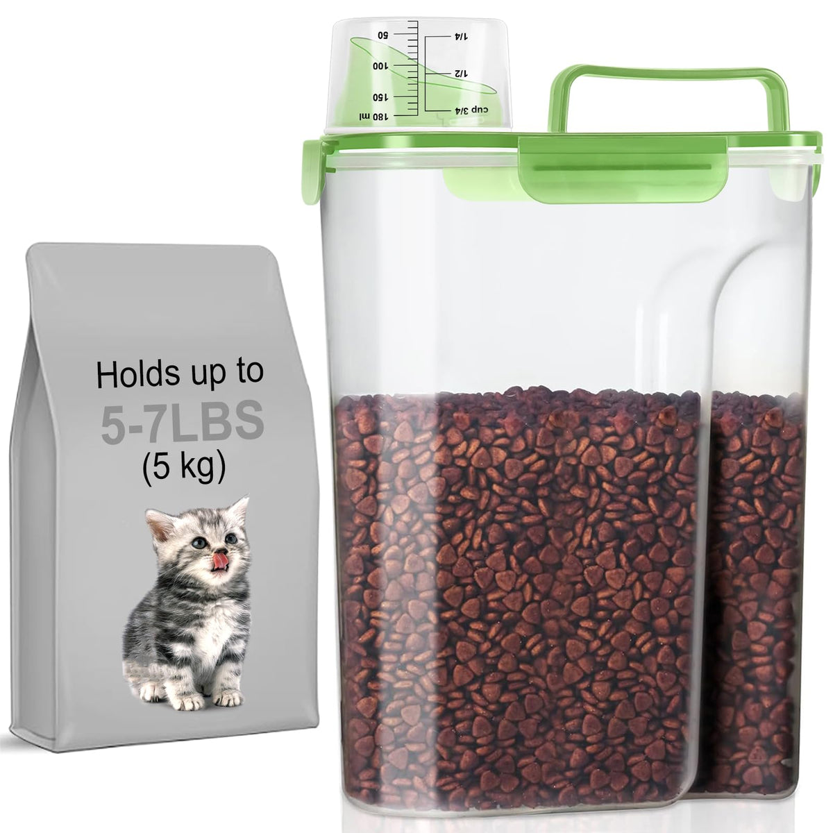 LEAWALK 5Lbs Airtight Cat Dog Food Storage Container with Upgraded Large Nozzle BPA-Free, Pet Food Storage Containers for Rice, Grain, Pet Food, Flour, Dog Treat Storage (Dark Gray, 5L-1pack)
