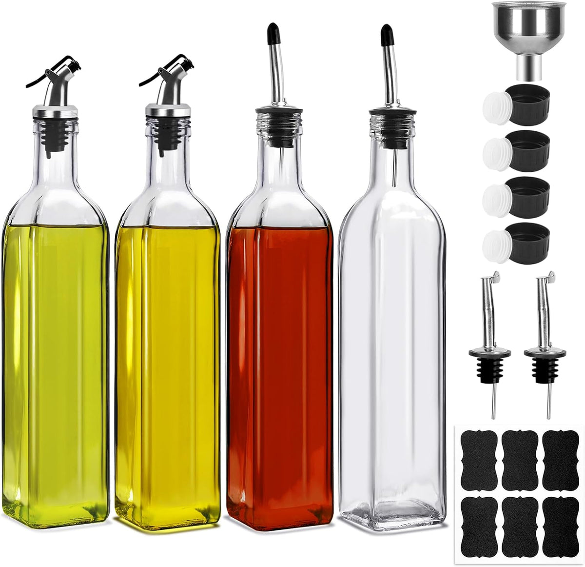 BAKHUK 4 Pack 17oz Olive Oil Dispenser Bottles Clear Glass with Pourers