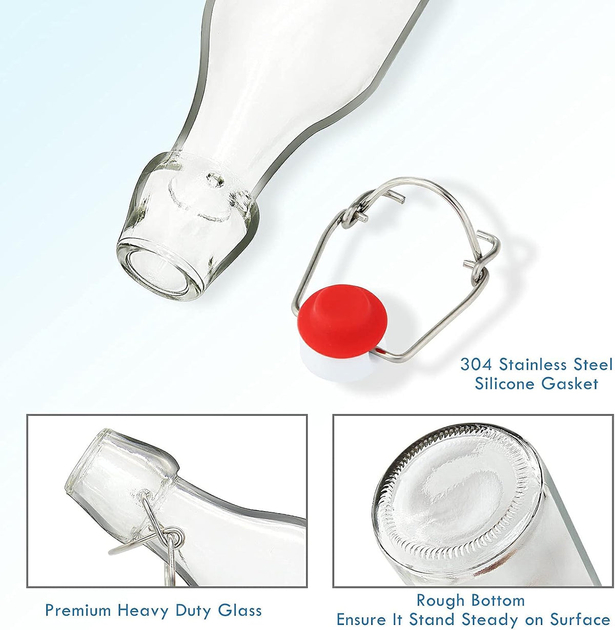 YEBODA 8 oz Clear Swing Top Glass Bottles with Airtight Lids, 9 Pack