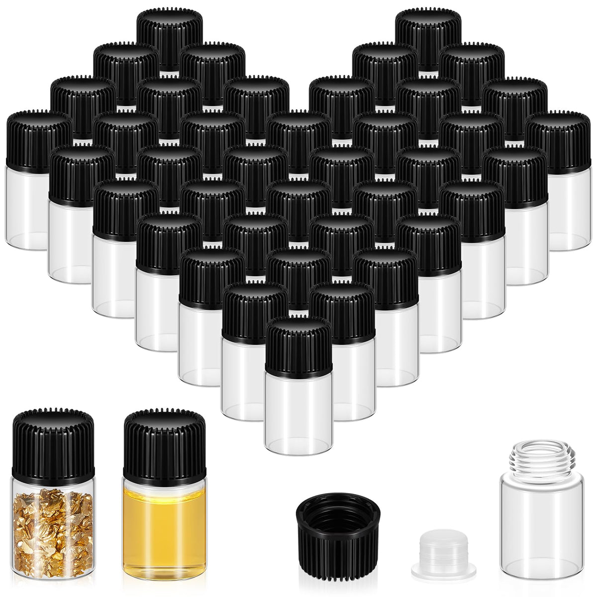 Lallisa 80 Pcs 5 ml Glass Vials with Screw Caps, Leakproof Small Glass Bottles Bulk, Mini Sample Vials with Plastic Stopper for Essential Oils, Sample, DIY Craft (Clear with Black Cap)