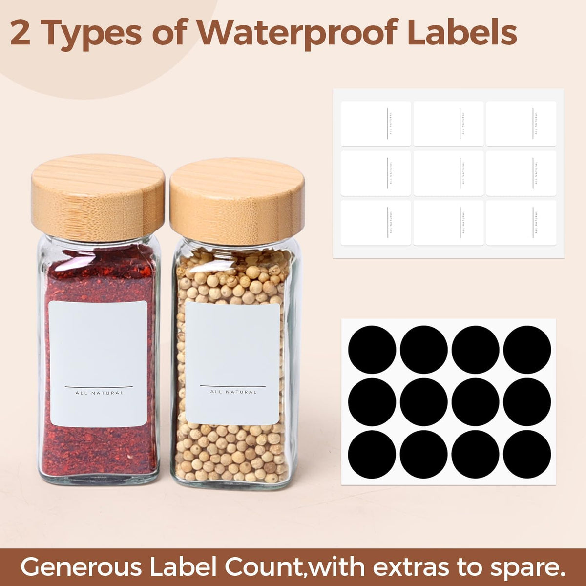 ComSaf Glass Spice Jars with with Labels 4 oz 6 Pack Small Bamboo Lids