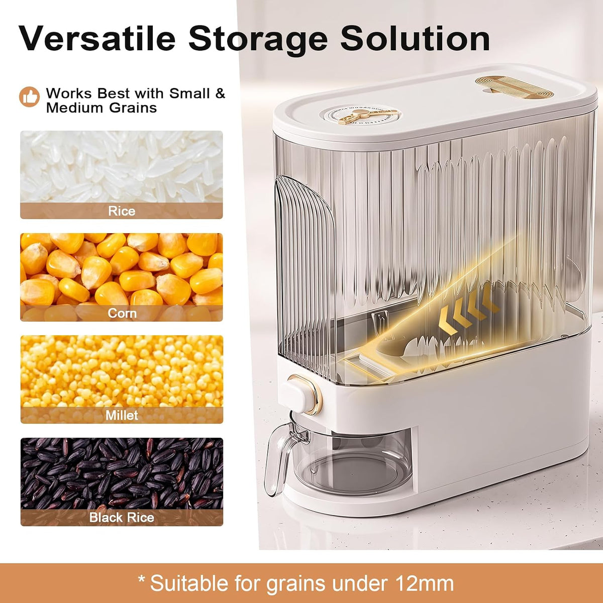 11lb Rice Dispenser – Airtight Rice Storage Container with Date Dial & Measuring Cup, Cereal Dry Food Storage Containers for Kitchen Pantry Household, BPA-Free