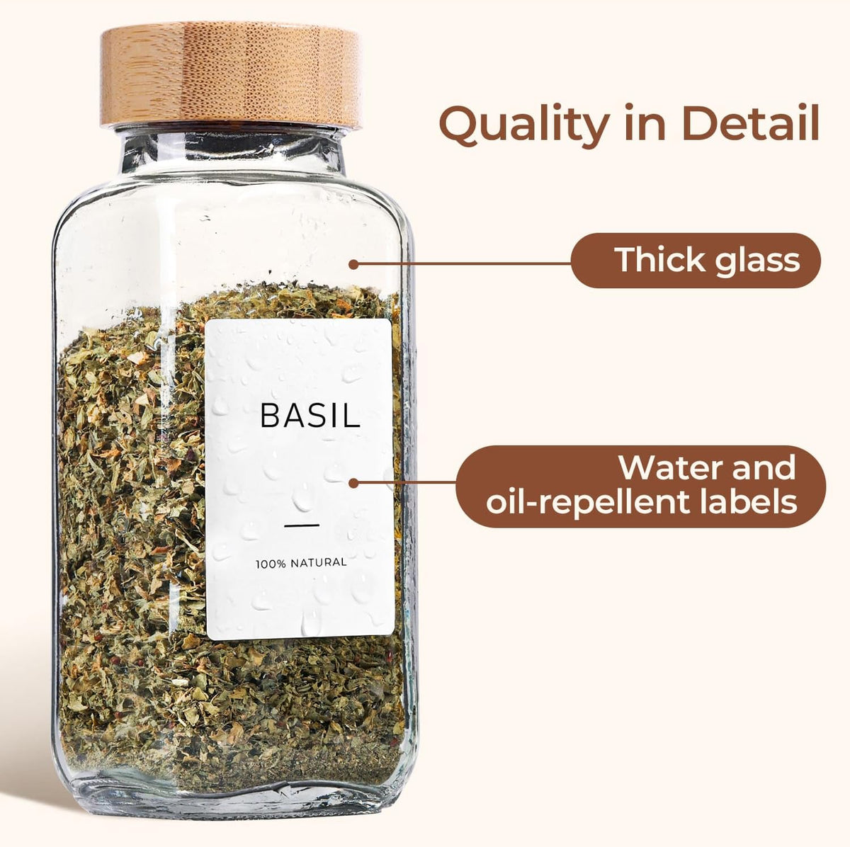 ComSaf Glass Spice Jars with with Labels 8 oz 6 Pack Bamboo Lids