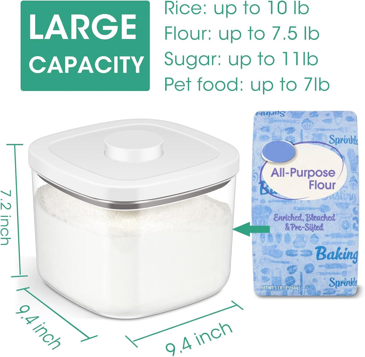 TBMAXS Airtight Rice Container 10 Lbs, Clear Plastic Food Storage Container Bin For Flour Sugar, Dry Food Holder with Easy Locking Lid for Kitchen Pantry Organization and Storage