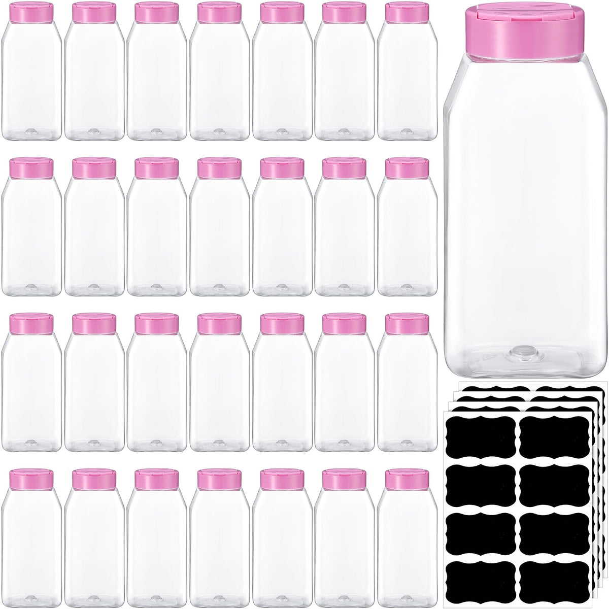 Mifoci 28 Pack 16 oz Black Plastic Spice Jars with Cap