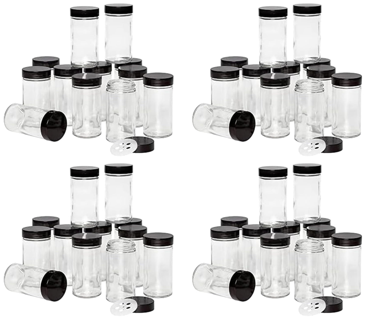 Kamenstein Clear Reusable 3 Oz Jars With Stainless Steel Shaker Lids, And Twist-On Caps For Airtight Seals 12 Pk