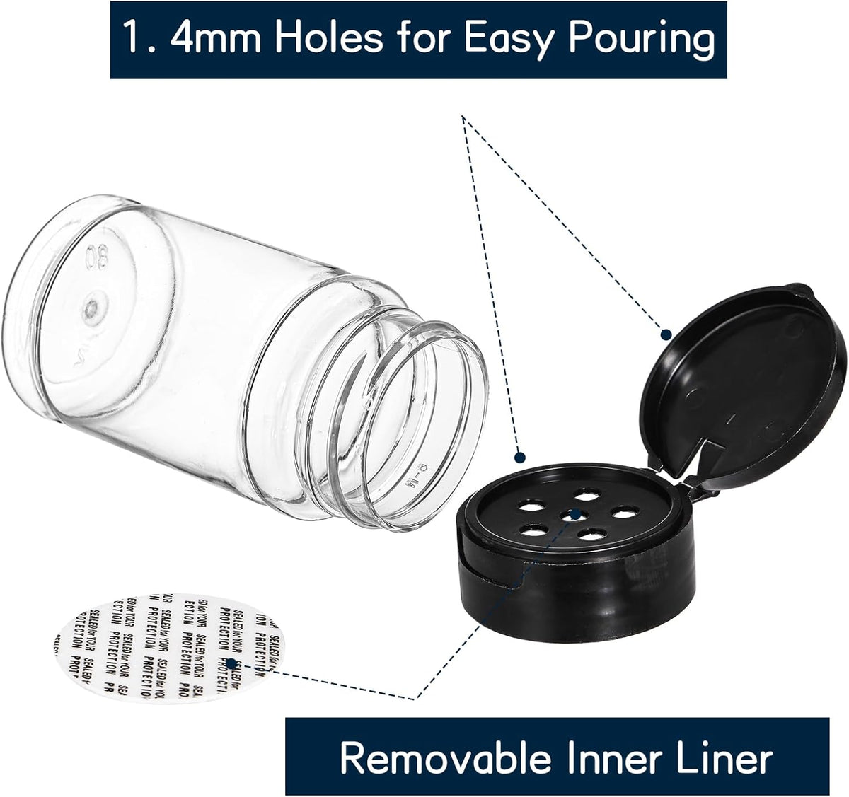 Tosnail 36 Pack 2.7 Oz Small Plastic Spice Bottles with Black Shaker Lids and Labels, Empty Plastic Jars with Lids, Seasoning Shaker Containers for Travel, Camping, Glitter, Gift, Party Favors - Clear