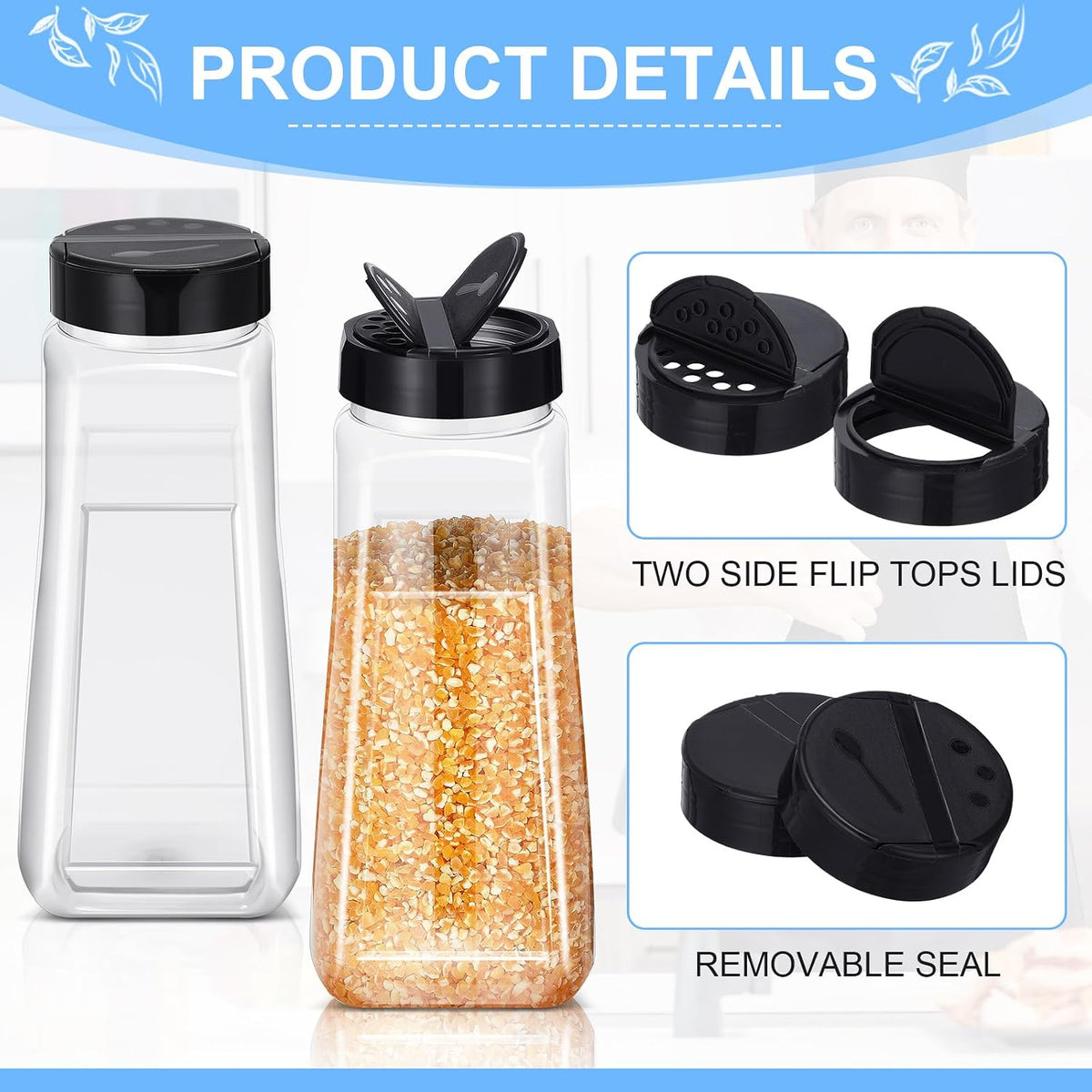 Zhehao 16 Pcs 32oz Plastic Spice Jars Bottle Containers with Black Cap
