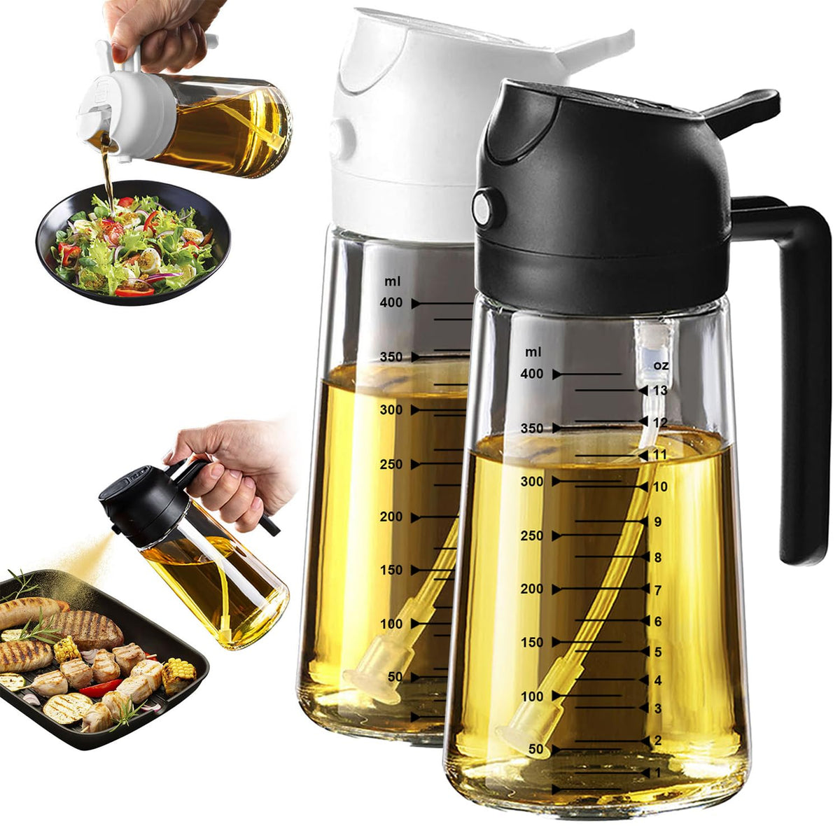 TrendPlain 16oz Olive Oil Sprayer for Cooking with Silicone Base, 2 Black