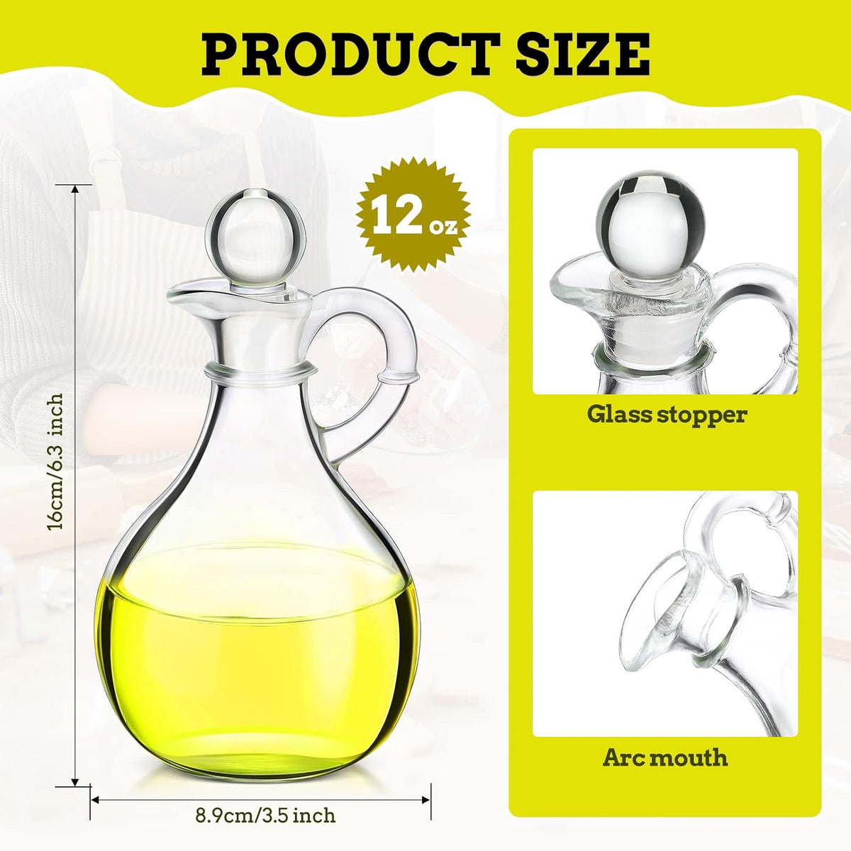 Zopeal 12 Pcs 12 oz Glass Oil Cruets with Stopper Bottle Vinegar Dispenser Small Salad Dressing Container Round Jar Glass Serving Syrup Bottles with Handle for Sauce Water Olive Oil