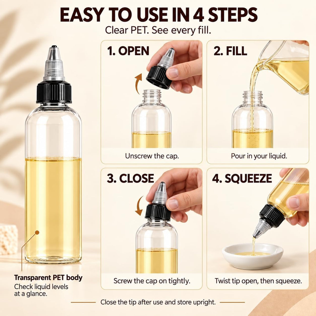 40 Pack Clear Dispensing Bottles,4oz Squeeze Bottles with Twist Top Caps