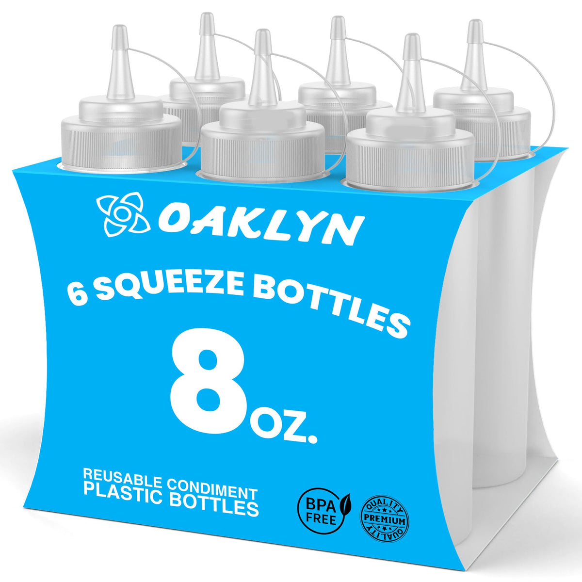 Oaklyn Squirt Bottles, BPA-Free Condiment Squeeze Bottles, 16oz, 6 Pack