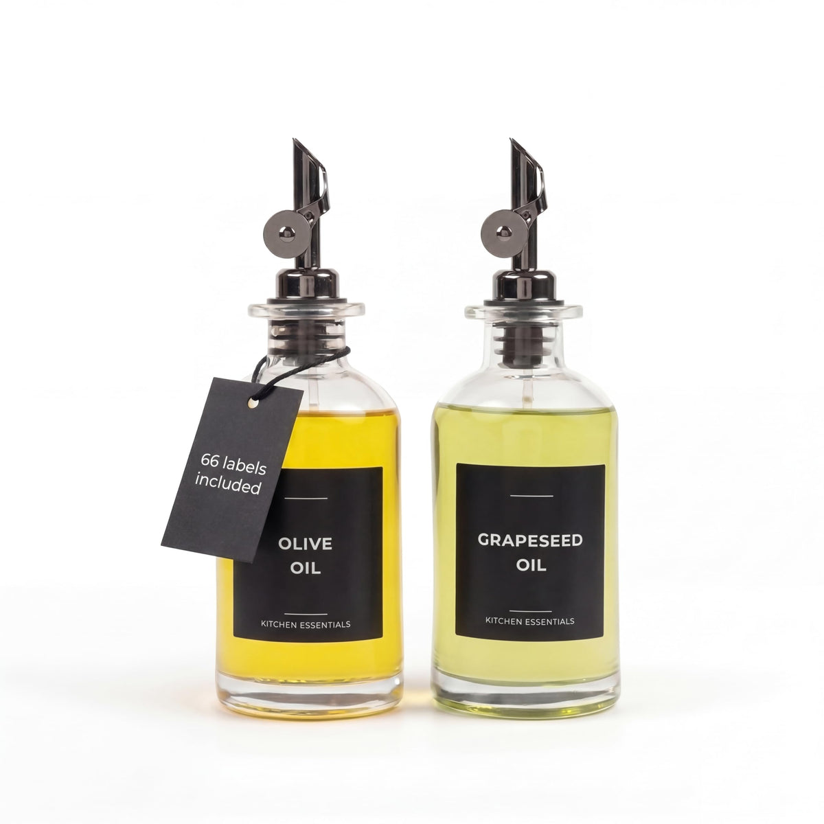 Oil Dispenser for Kitchen, Glass Olive Oil Dispenser Bottle Set of 4, Black