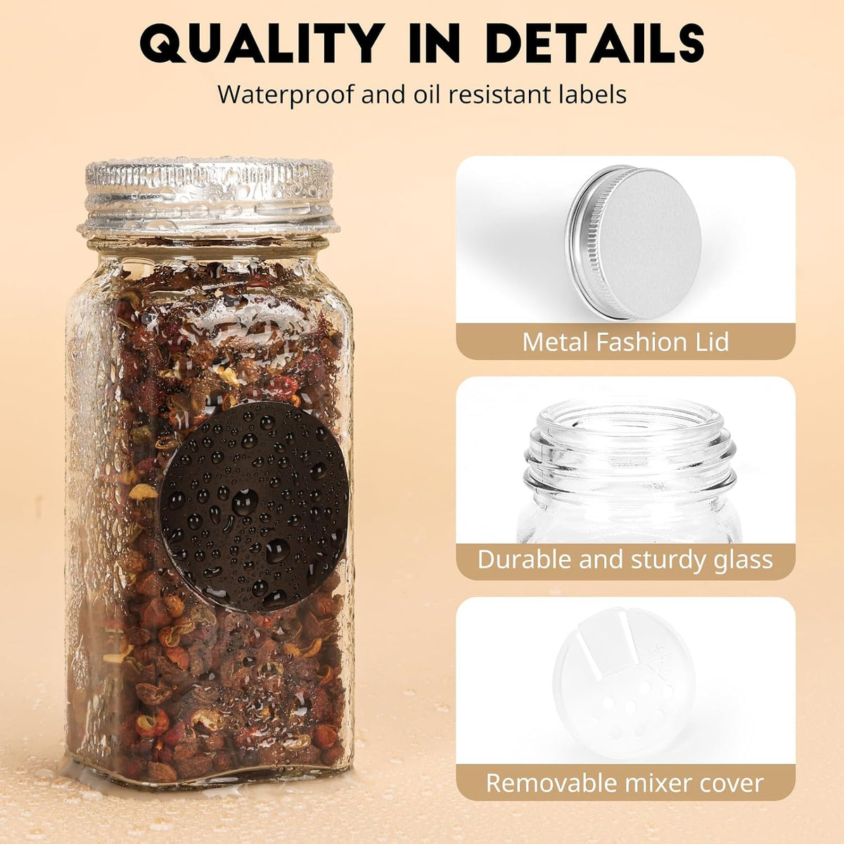 DIDITIME 6Pack Spice Jars with Label, 4oz Empty Square Seasoning Containers