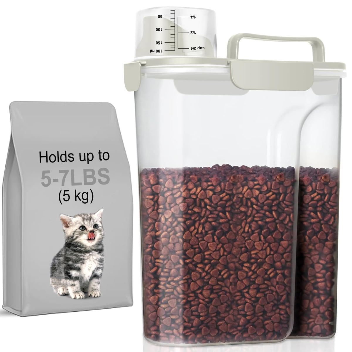 LEAWALK 5Lbs Airtight Cat Dog Food Storage Container with Upgraded Large Nozzle BPA-Free, Pet Food Storage Containers for Rice, Grain, Pet Food, Flour, Dog Treat Storage (Dark Gray, 5L-1pack)