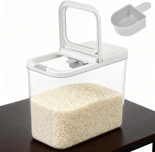YEXEXINM 20-25 lbs Rice Dispenser with Measuring Spoon 11.4Qt/12L Tall and Narrow Food Storage Flour Bin Large Airtight Food Storage Rice Container for Kitchen Pantry Organization Slim Space-Saving
