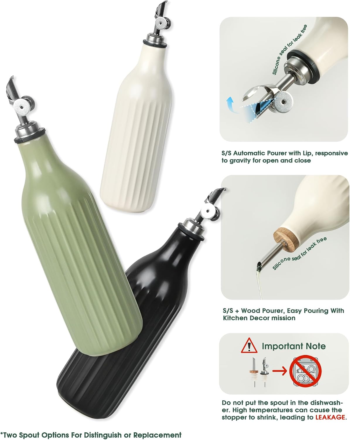 FUN ELEMENTS Olive Oil Dispenser Bottle, 19 oz Oil Dispenser for Kitchen and Vinegar Dispenser Bottle, Suitable for Vinegar, Coffee Syrups & Other Liquids, Off White