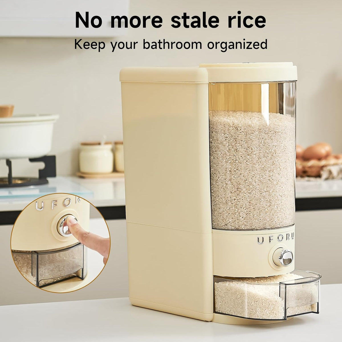 UFORU Rice Dispenser,23 LB Airtight Rice Storage Container with Date Dial